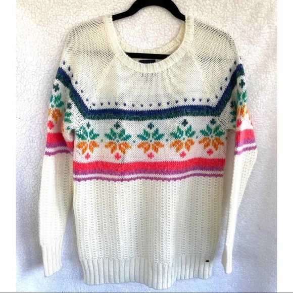 American Eagle Multicolored Wool Blend Jegging Cable Knit Crewneck Sweater - Picture 1 of 4